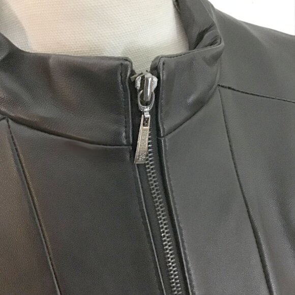 Kenneth Cole Reaction Black Collar Leather Coat - Picture 3 of 15